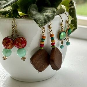 Lot of Three Colourful Handcrafted Beaded Earrings